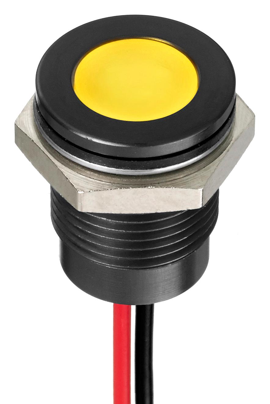 Q14F5BXXHY12E LED PANEL INDICATOR, YELLOW, 14MM, 12VDC APEM