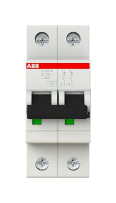 S202MC16 MCB, 2 POLE 16A TYPE C ABB