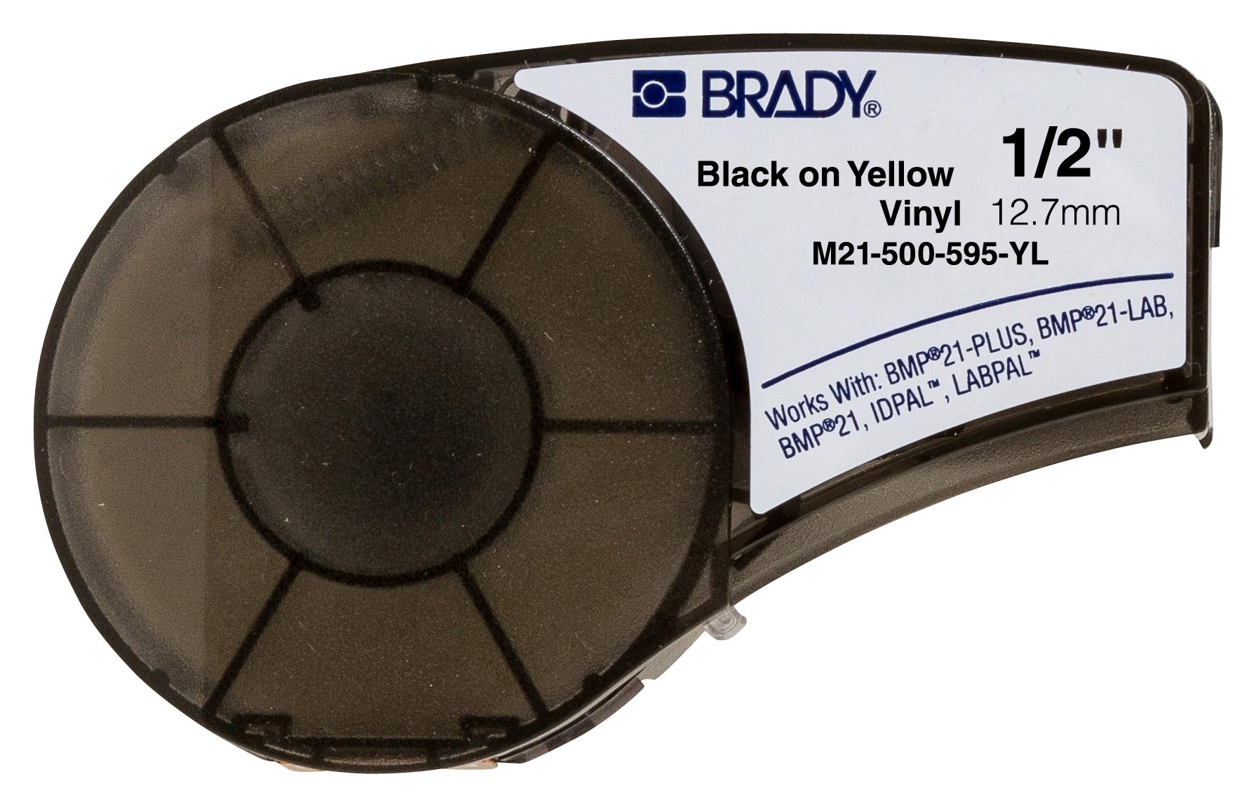 M21-500-595-YL TAPE, 12.7MM X 6.4M, VINYL FILM, BLK/YEL BRADY
