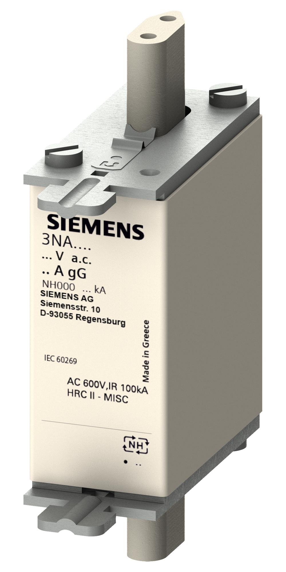 3NA3810-6 HRC FUSE, 25A, 690VAC, 250VDC, BLADE TAG SIEMENS