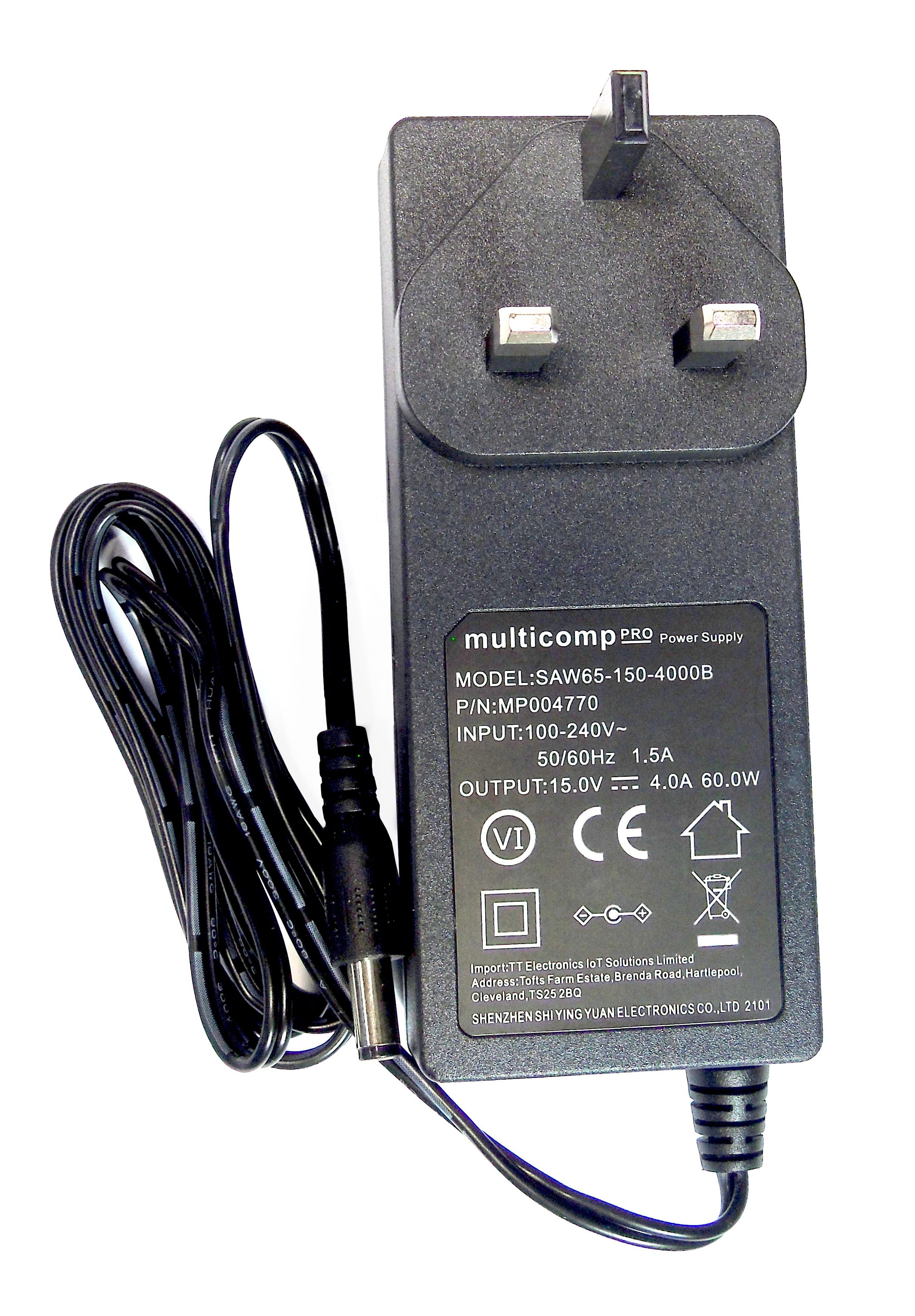 MP004770 ADAPTER, AC-DC, 15V, 4A MULTICOMP PRO