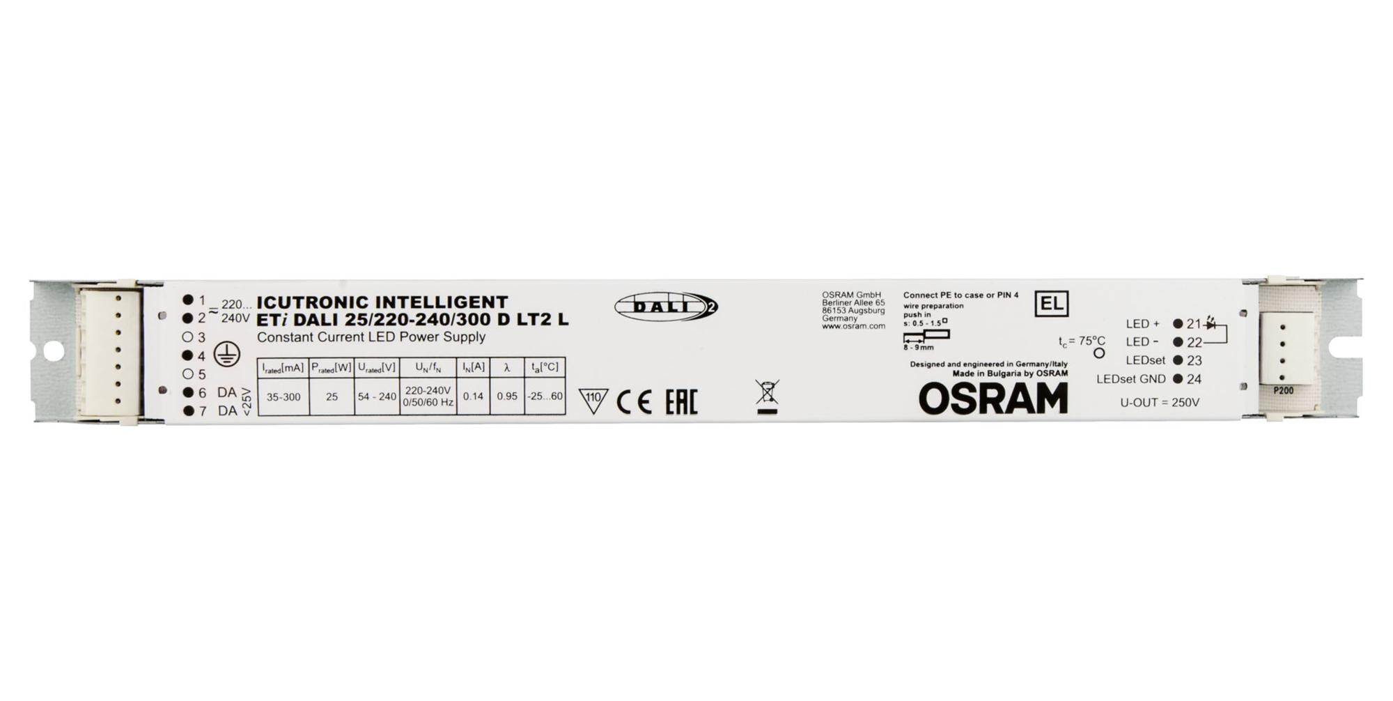 ETI-DALI-25/220-240/300-D-LT2-L LED DRIVER, CONSTANT CURRENT, 240V, 25W OSRAM