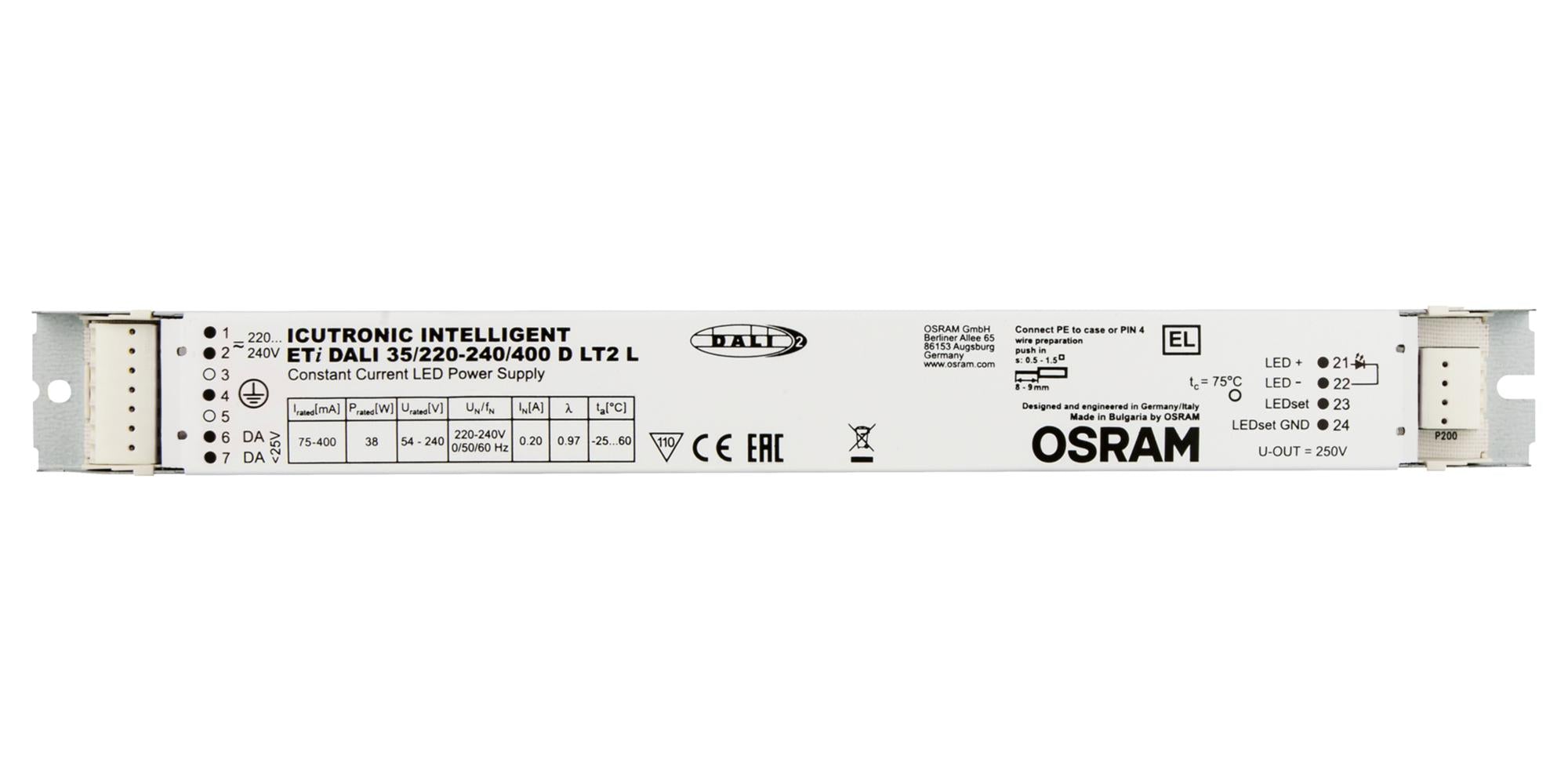 ETI-DALI-35/220-240/400-D-LT2-L LED DRIVER, CONSTANT CURRENT, 240V, 35W OSRAM
