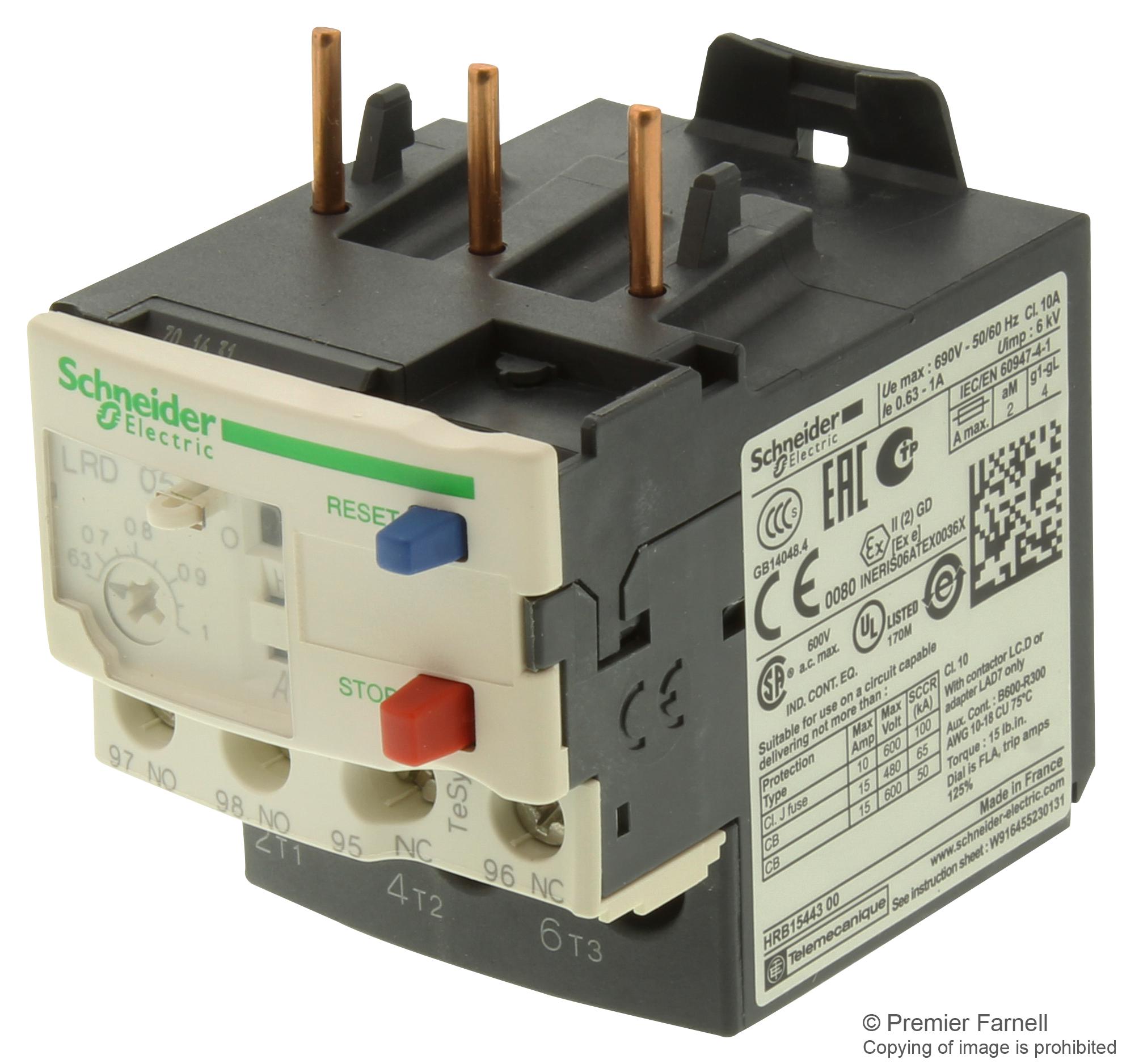 LRD05 RELAY, OVERLOAD, 0.63-1A SCHNEIDER ELECTRIC