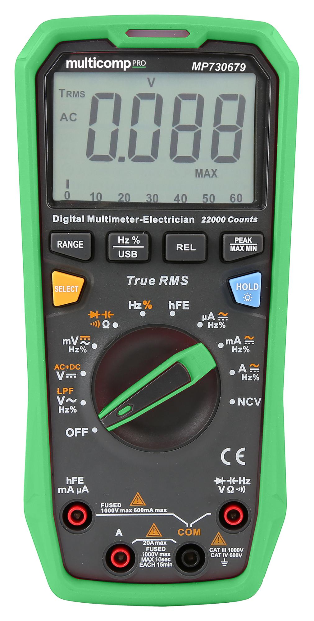 MP730679 DMM, TRUE RMS, 20A, 1KV, 22000 COUNT MULTICOMP PRO