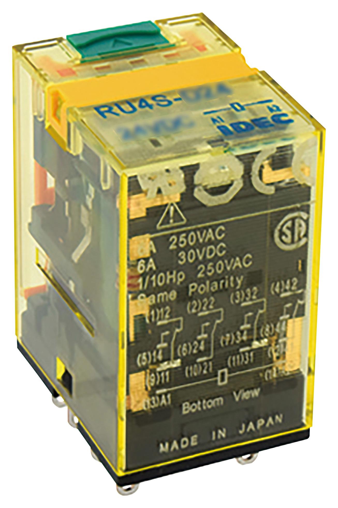 RU4S-D12 POWER RELAY, 4PDT, 12VDC, 6A, SOCKET IDEC