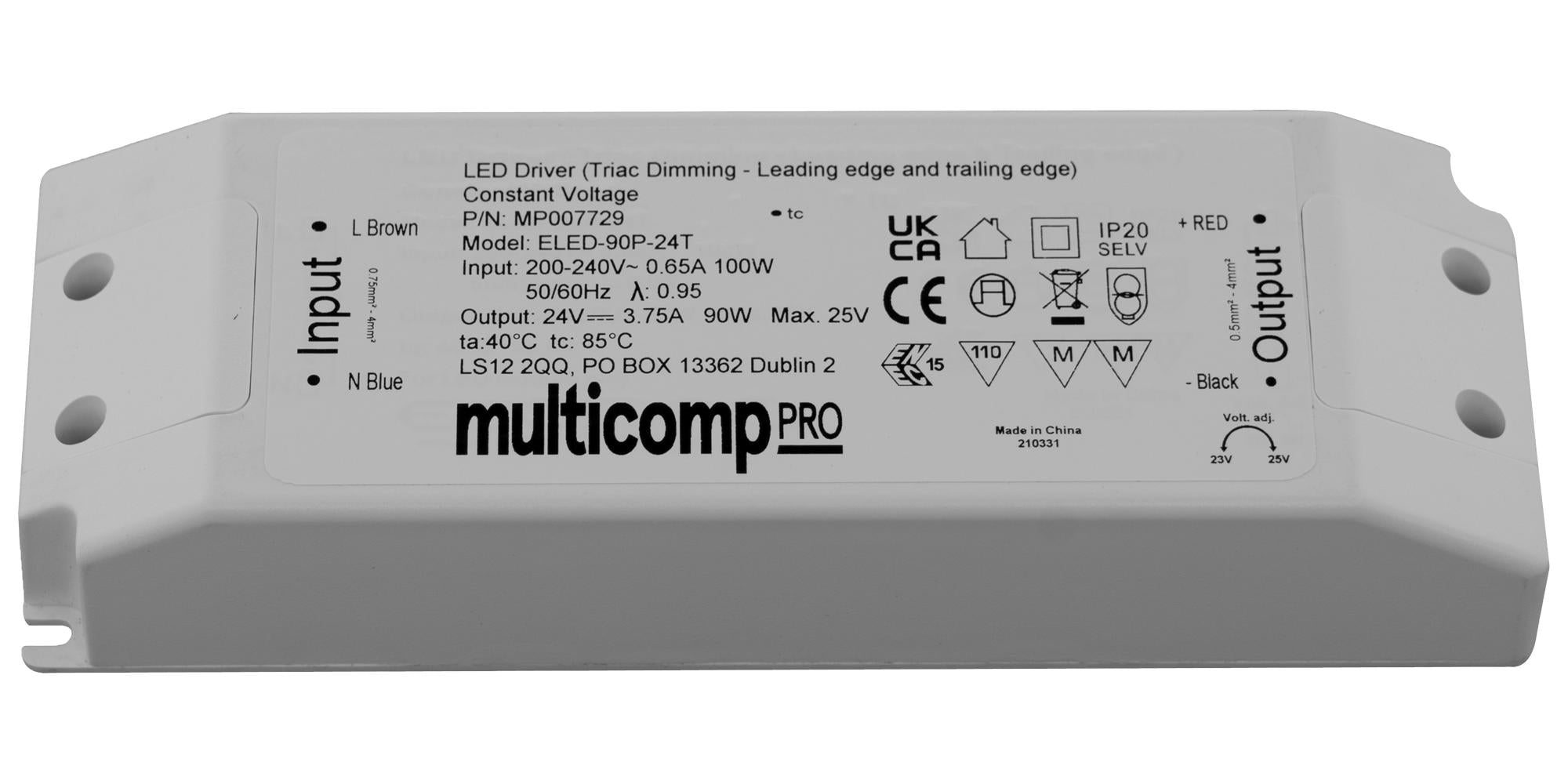 MP007728 LED DRIVER, CONSTANT VOLTAGE, 90W MULTICOMP PRO