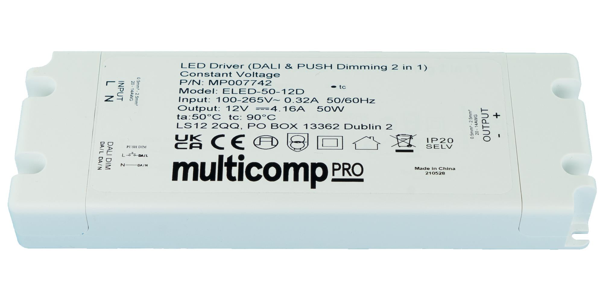 MP007742 LED DRIVER, CONSTANT VOLTAGE, 50W MULTICOMP PRO