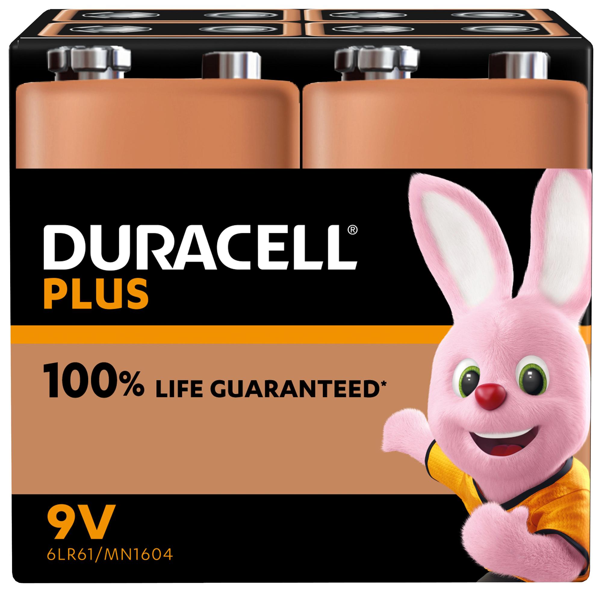 MN1604 P4 +/PWR BATTERY, ALKALINE, 9V, PP3, PK4 DURACELL
