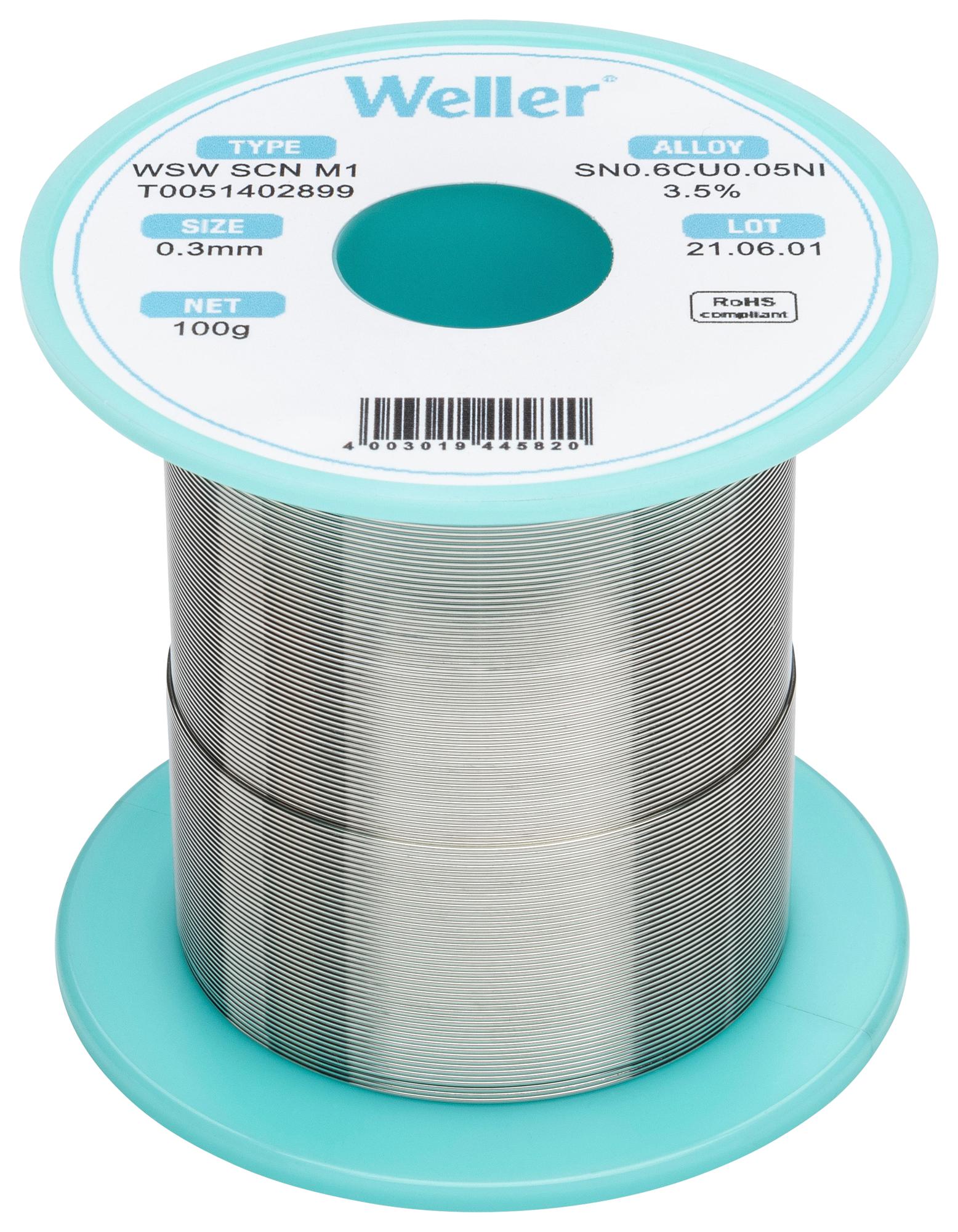 T0051402899 SOLDER WIRE, 99.3/0.6/0.05 SN/CU/NI/100G WELLER