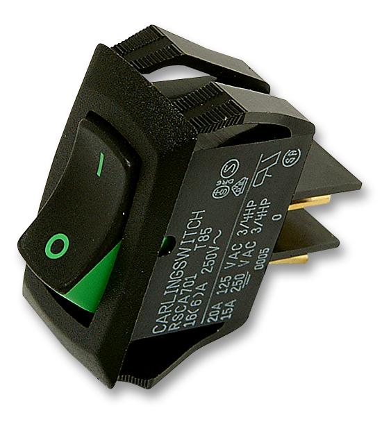 RSCA201-VB-B-9-G ROCKER SWITCH, SPST, GREEN CARLING