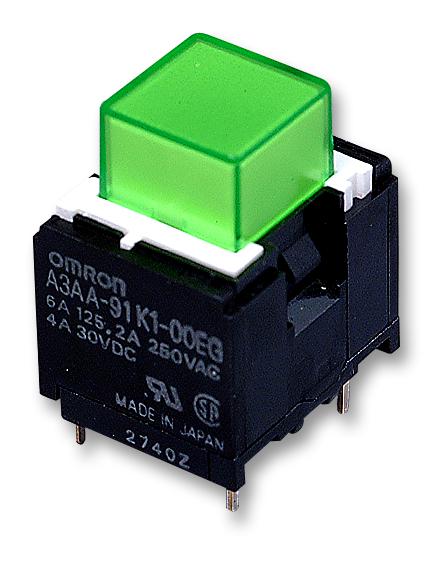 A3AA-91K1-00EG SWITCH, SPST, MOM, GREEN OMRON