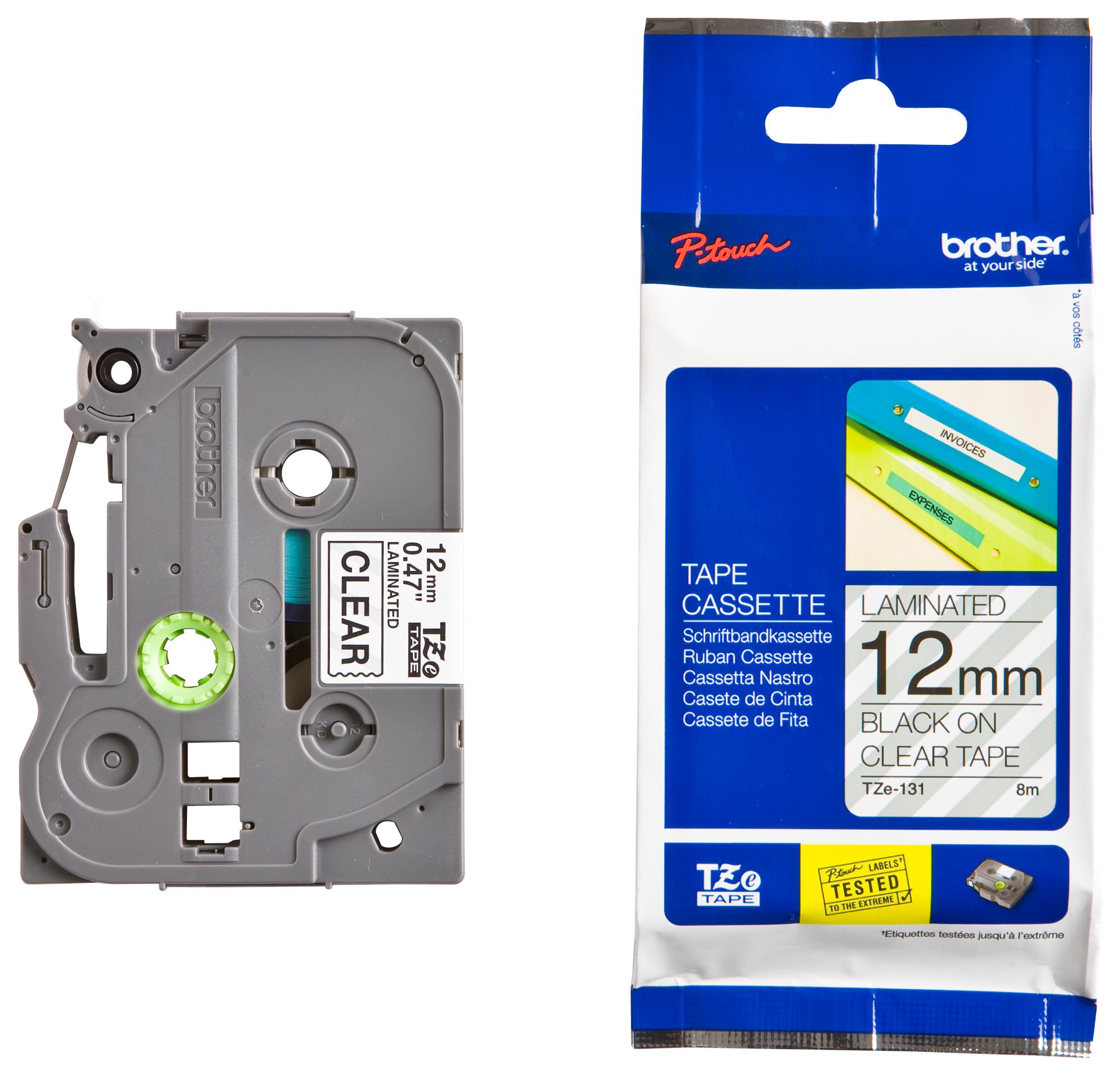 TZE-131 TAPE, BLACK ON CLEAR, 12MM W, 8M L BROTHER