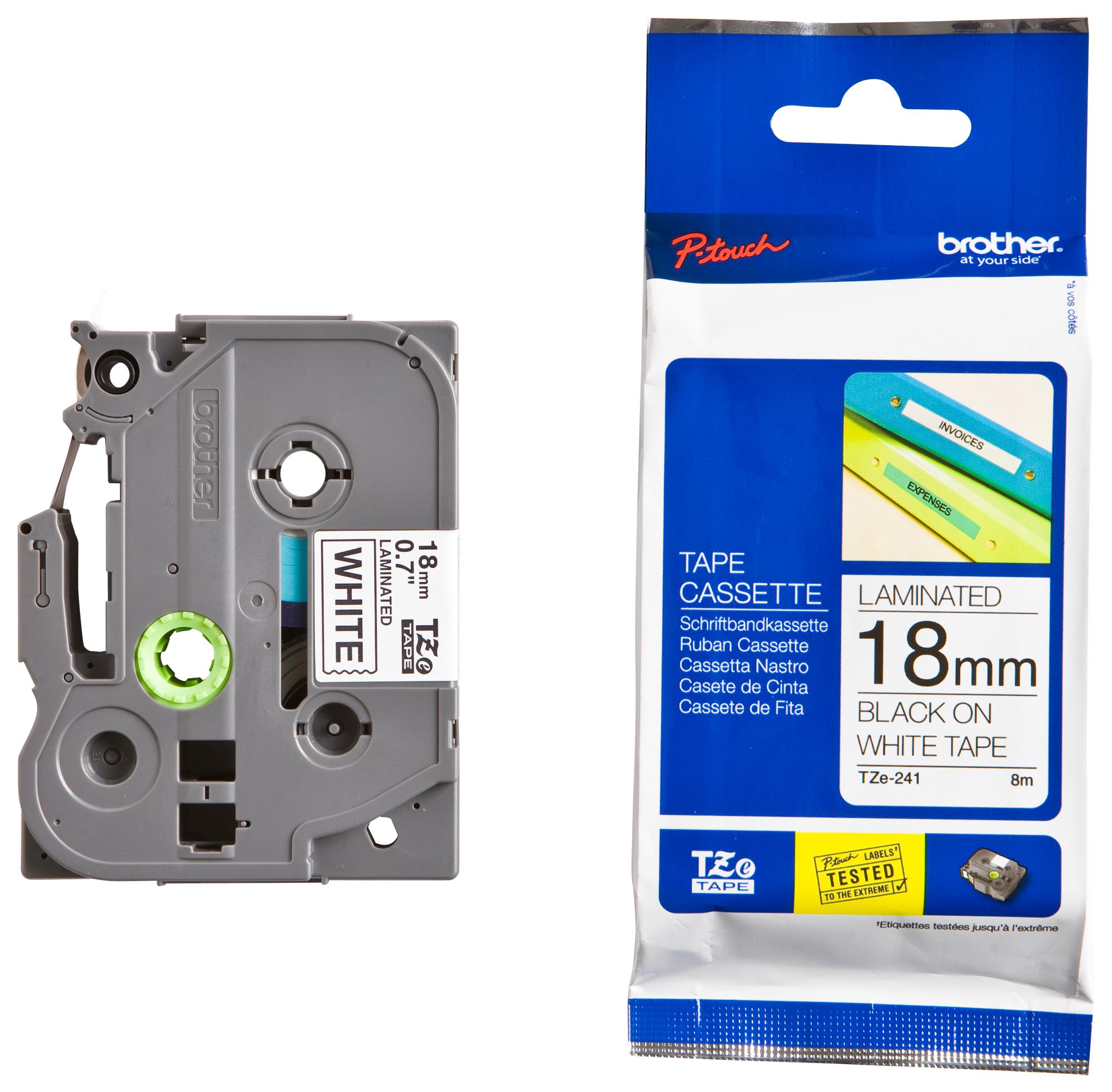 TZE-241 TAPE, BLACK ON WHITE, 18MM W, 8M L BROTHER