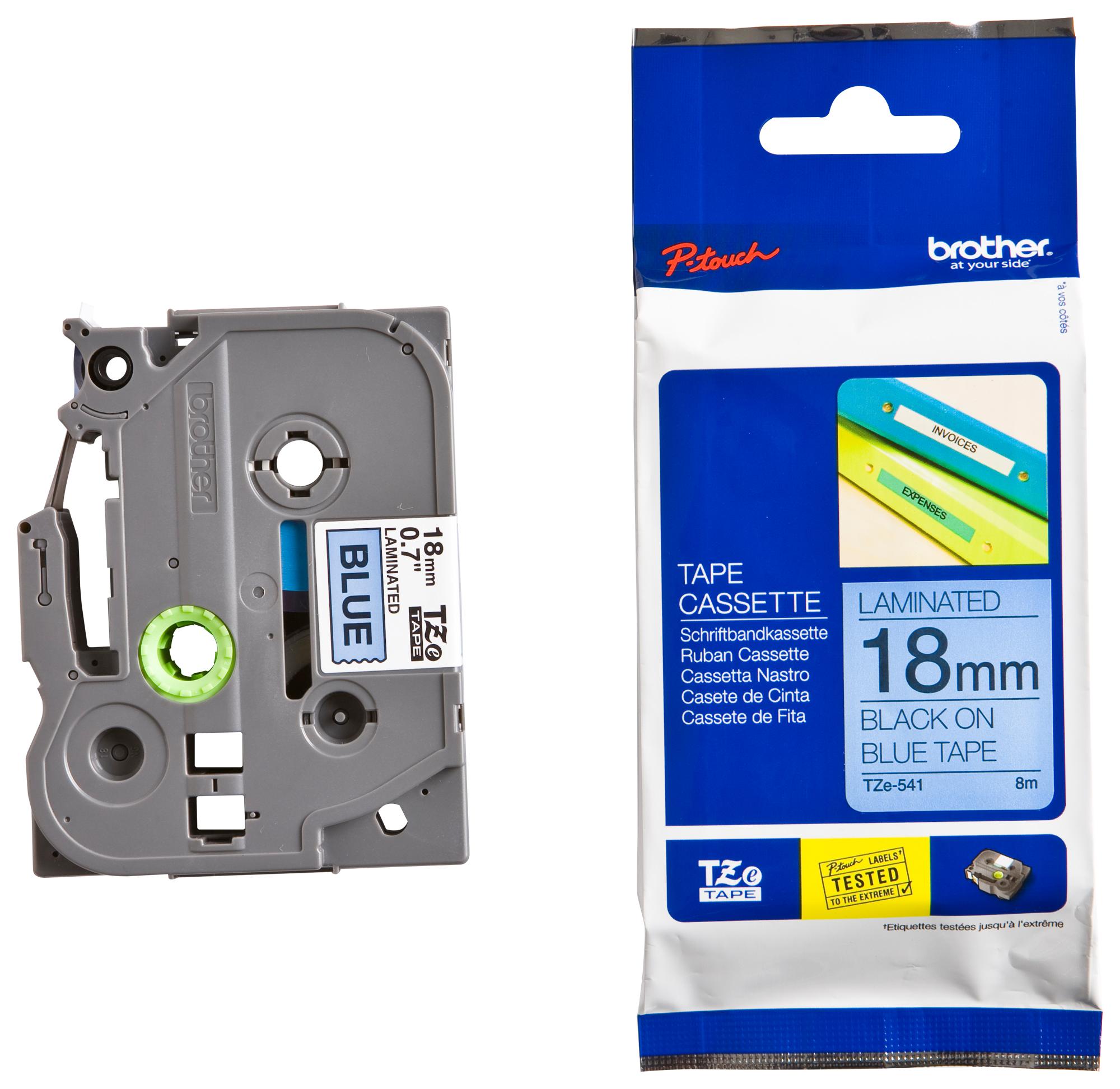 TZE-541 TAPE, BLACK ON BLUE, 18MM W, 8M L BROTHER