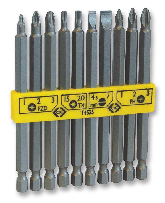 4525 HEXAGON BIT SET, LONG REACH, 1/4", 10PC CK TOOLS