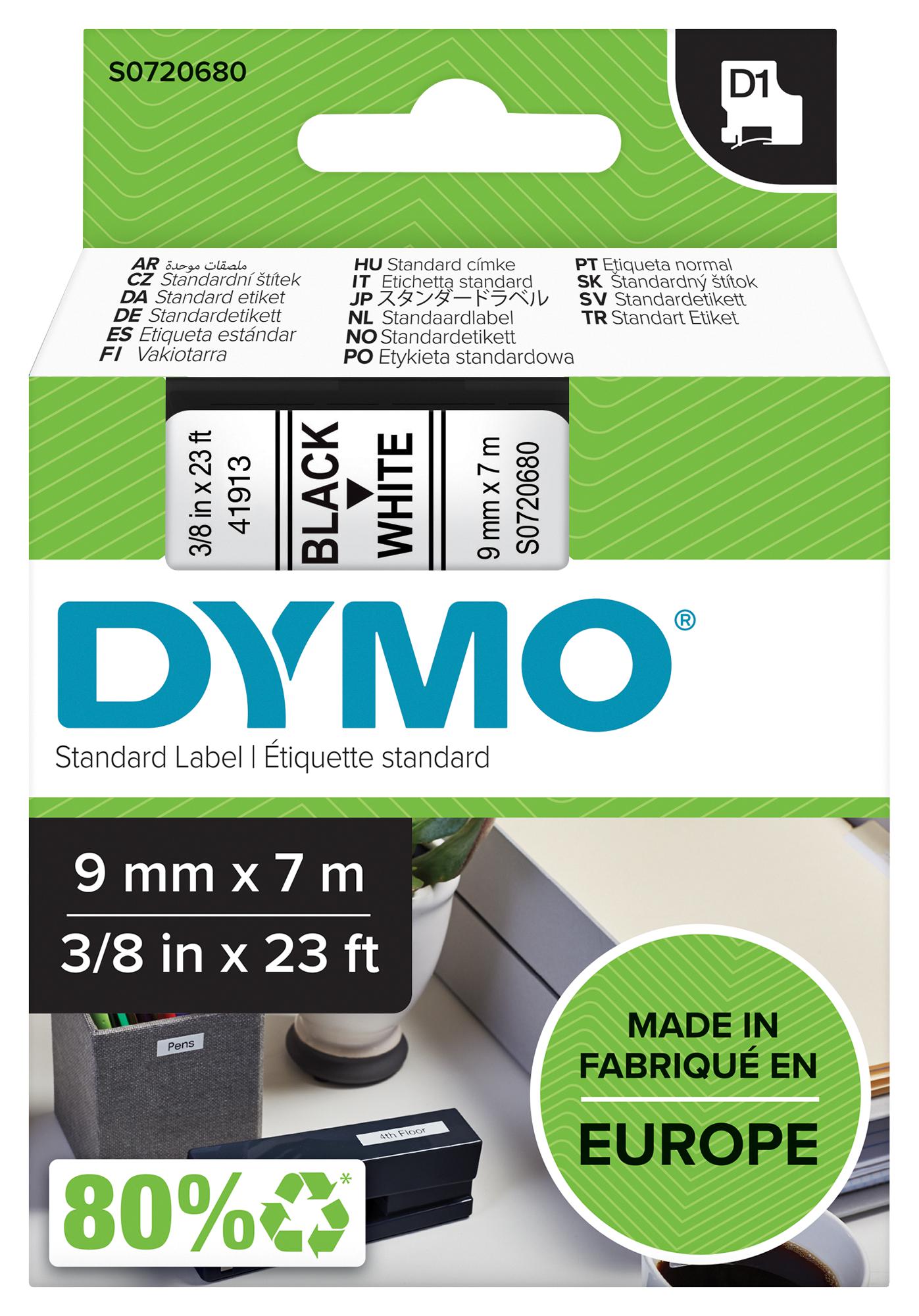 40913 TAPE, BLACK/WHITE, 9MM DYMO