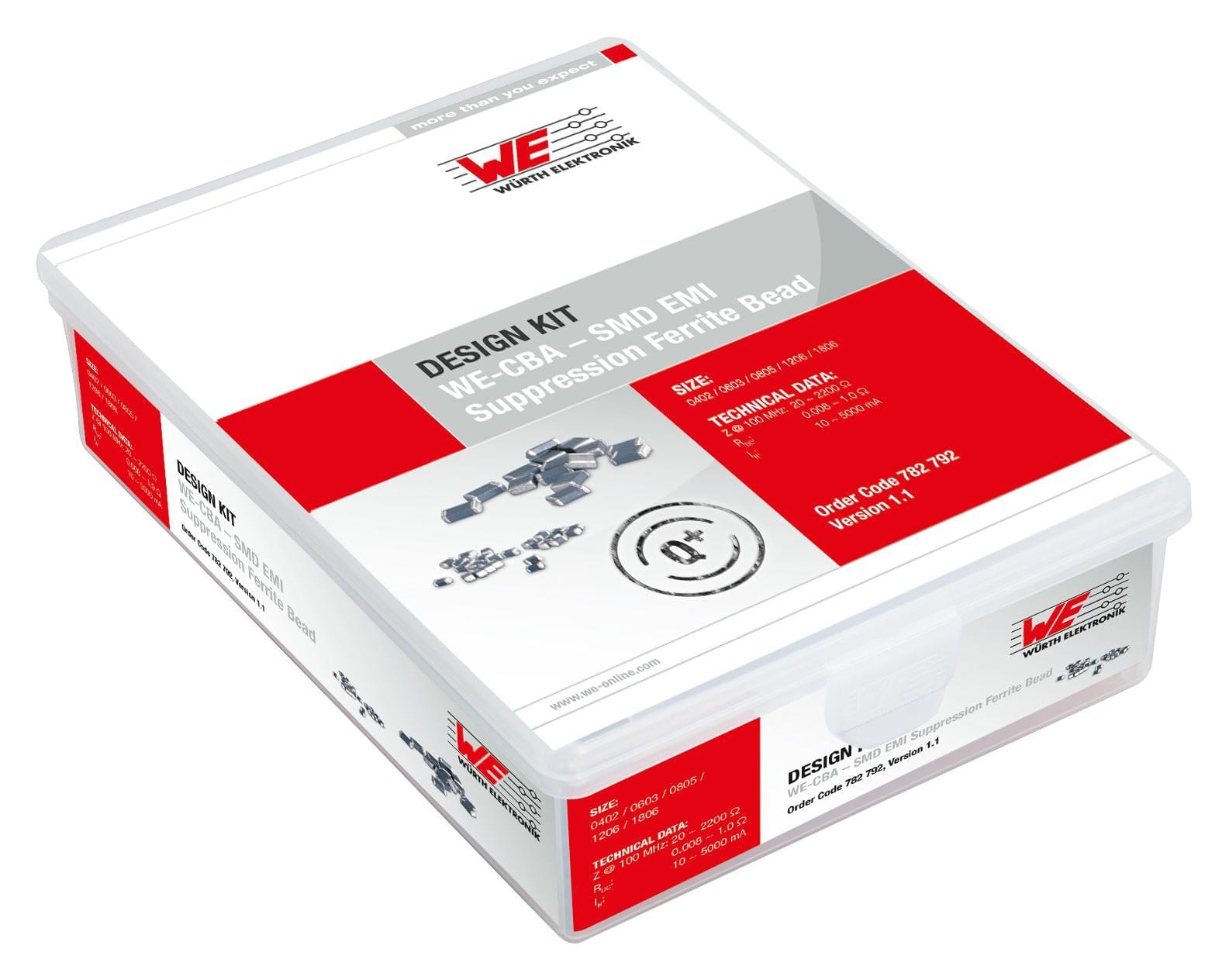 WURTH ELEKTRONIK Ferrite Assortments 782792 DESIGN KIT, SUPP FERRITE BEAD, 1020PC WURTH ELEKTRONIK 3364857 782792