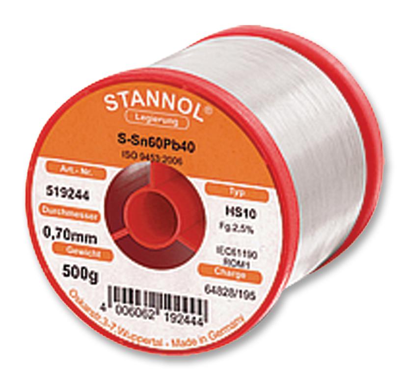 HS10 2510 1,0MM 500G SOLDER WIRE, 362FLUX, 1.0MM, 500G STANNOL