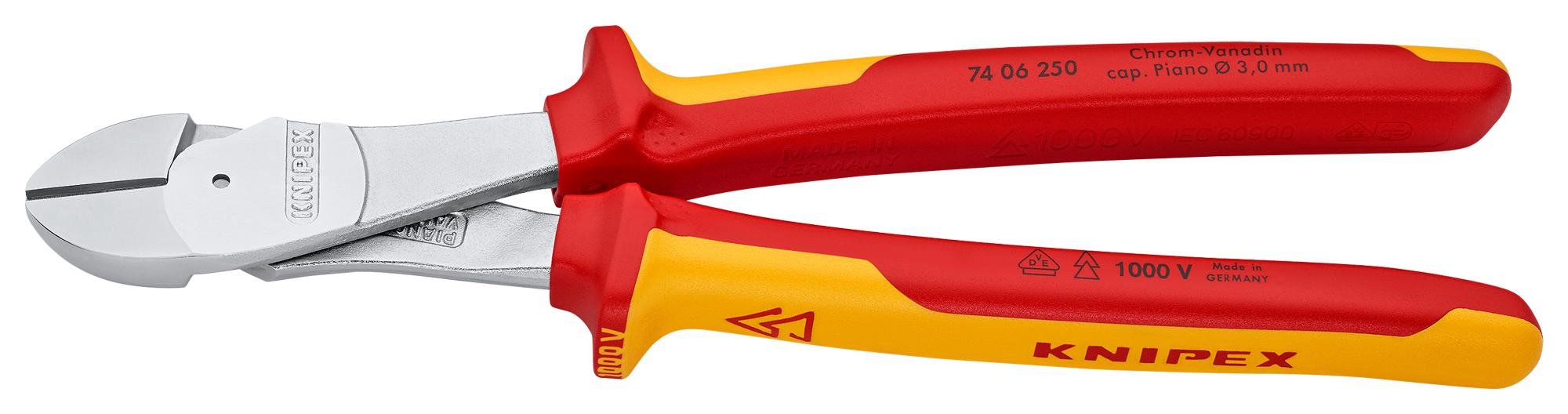 74 06 250 CUTTER, CABLE, DIAGONAL, PIANO WIRE KNIPEX