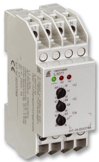 IL 9077.12 3N AC 400/230V 0,1 - 20S RELAY, VOLTAGE SENSING, DPDT, 400VAC DOLD