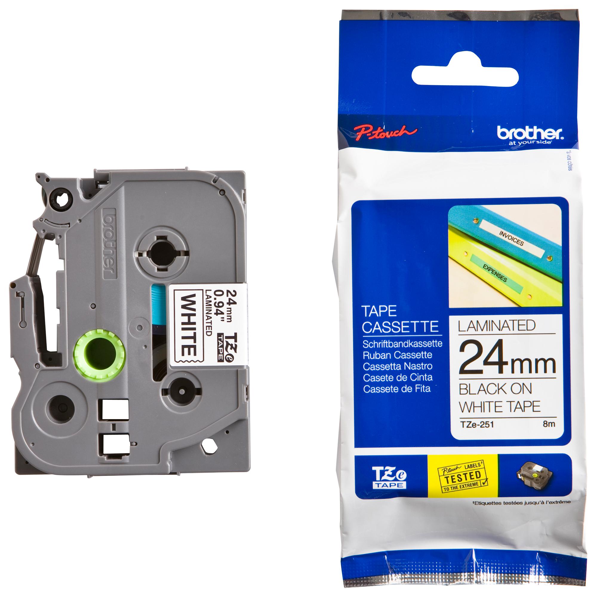 TZE-251 TAPE, BLACK ON WHITE, 24MM W, 8M L BROTHER
