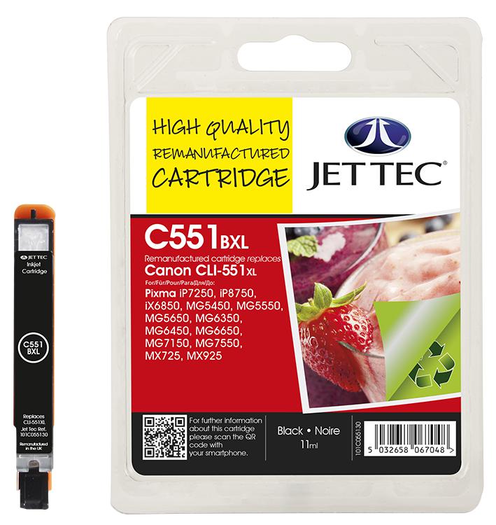 101C055130 INK CART, REMAN, CANON CLI-551XL BLACK JET TEC