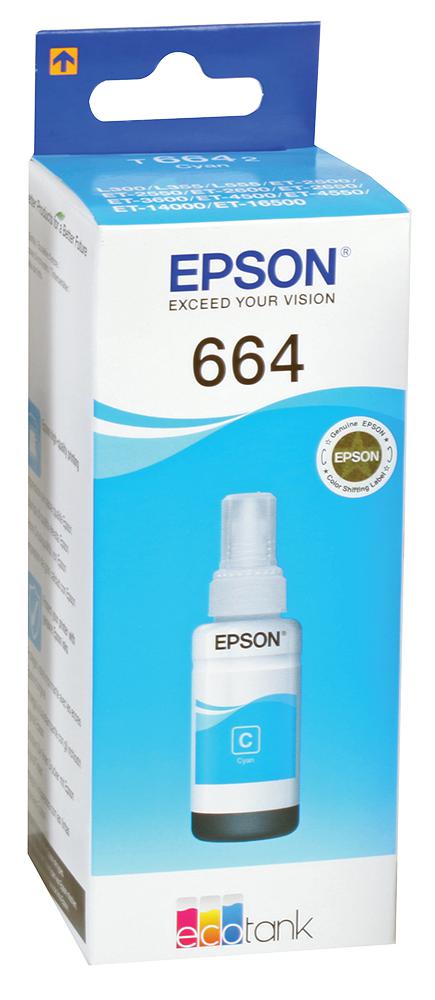 C13T664240 INK CART, T6642 ECOTANK REFILL, CYAN EPSON
