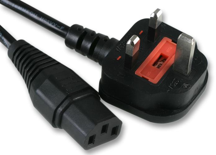 PE01064 POWER CORD, UK-IEC 60320 C13, 3M, BLACK PRO ELEC