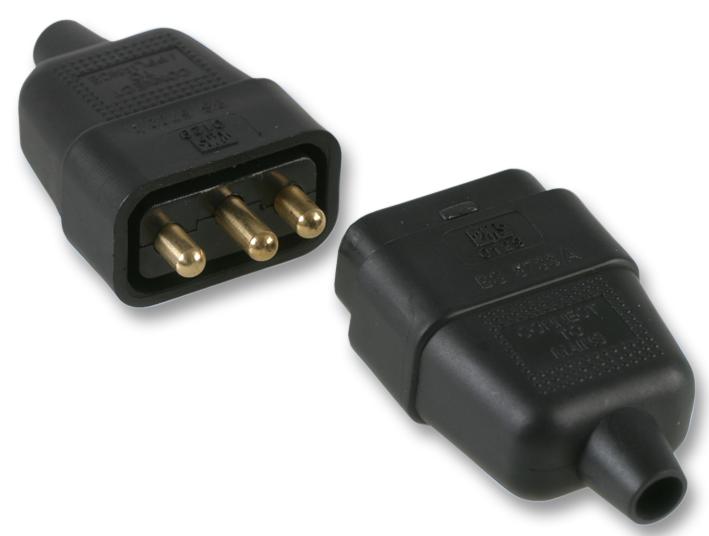 0129-BK CONNECTOR RUBBER 10A 3 PIN BLACK PRO ELEC