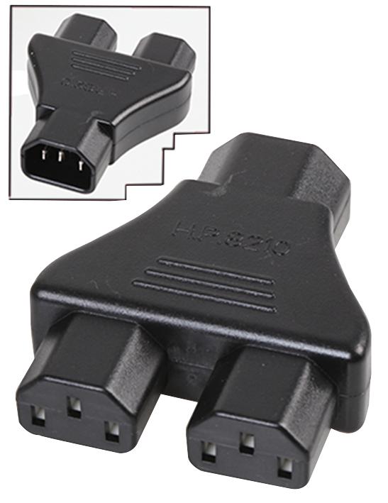 HP8210 SPLITTER, IEC C14-C13 X 2, 10A/240V, BLK PRO ELEC