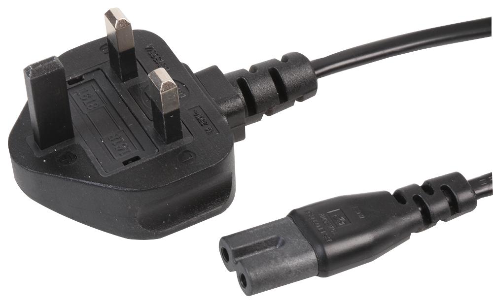 PEL00808 POWER CORD, UK-IEC 60320 C7, 500MM, BLK PRO ELEC