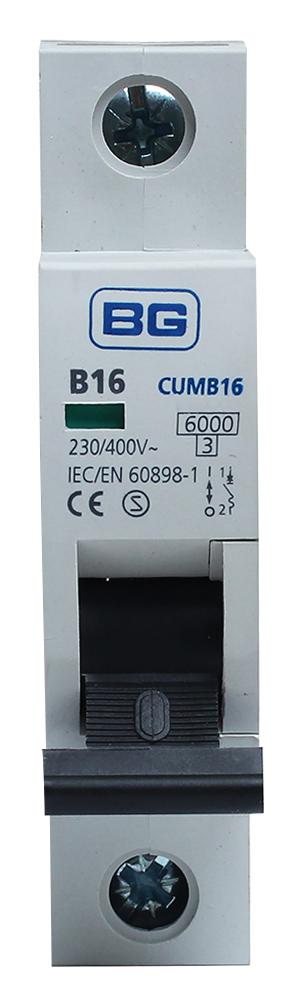 CUMB16-01 16A TYPE B MCB, SINGLE POLE, 6KA BG ELECTRICAL