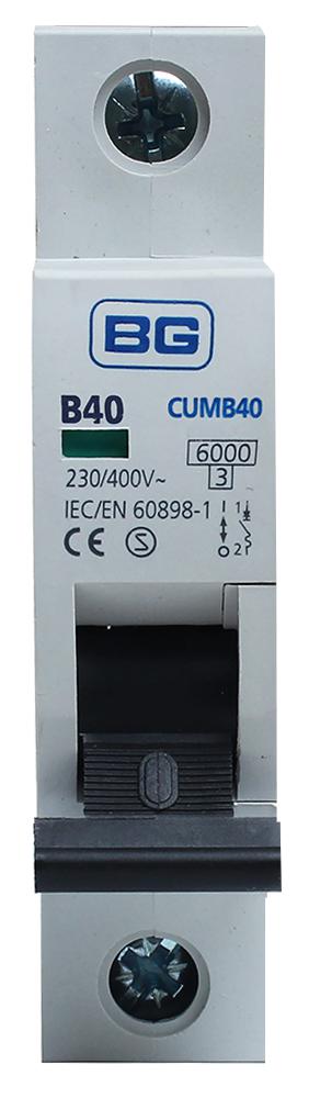 CUMB40-01 40A TYPE B MCB, SINGLE POLE, 6KA BG ELECTRICAL