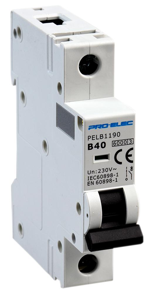PELB1190 CIRCUIT BREAKER, 1P, 40A, 415V, DIN RAIL PRO ELEC