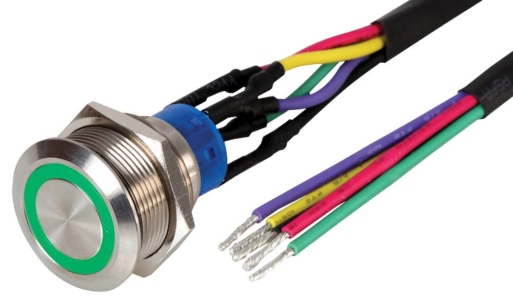 MPB22-A0F11E-624-T1Q PB SWITCH, ILLUM, SPST, 5A, 250VAC, GRN MULTICOMP PRO