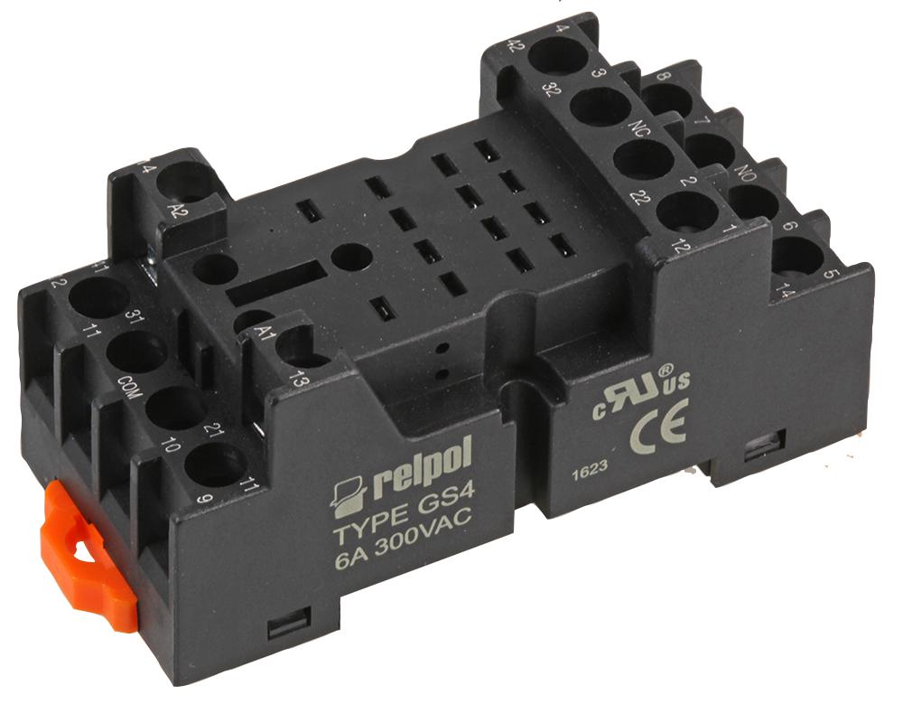 GS4-BLACK 14-PIN INDUSTRIAL RELAY BASE, BLACK RELPOL