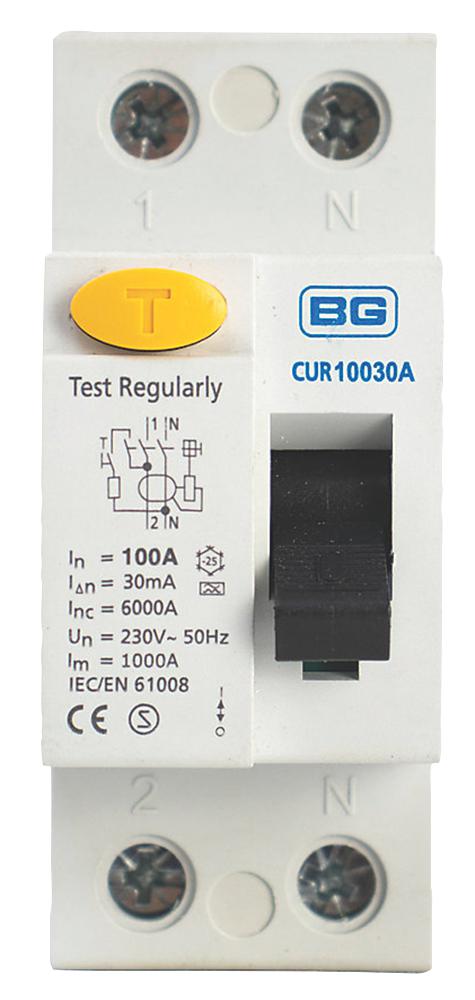 BG ELECTRICAL RCBO CUR10030A-01 100A 30MA TYPE A RCD 2 POLE BG ELECTRICAL 3459127 CUR10030A-01