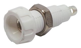 563-0600-01 - Banana Test Connector, 4mm, Socket, Panel Mount, 10 A, 50 V, Silver Plated Contacts, White - DELTRON COMPONENTS