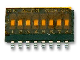 GDH08S04 - DIP / SIP Switch, 8 Circuits, Slide, Surface Mount, SPST, 24 VDC, 25 mA - TE CONNECTIVITY