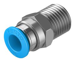153005 - Pneumatic Fitting, Push-In Straight Connector, R1/4, 14 bar, 8 mm, Brass, QS - FESTO