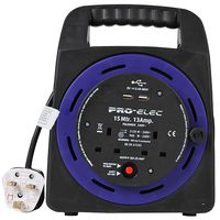 PEL00805 Handbag Reel, 2-Gang, 13a With USB 15m Pro Elec