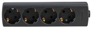 PL03868 Trailing Socket, Euro, Blk, 4 Gang Pro Elec