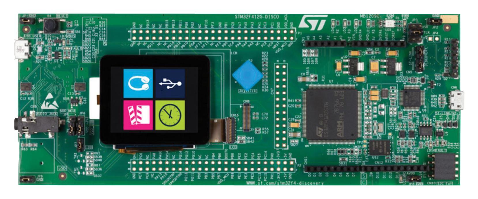 STMICROELECTRONICS MCU/MPU/DSC/DSP/FPGA Development Kits - Prima STM32F412G-DISCO DEV BOARD, ARM CORTEX-M4 MCU STMICROELECTRONICS 2664593 STM32F412G-DISCO