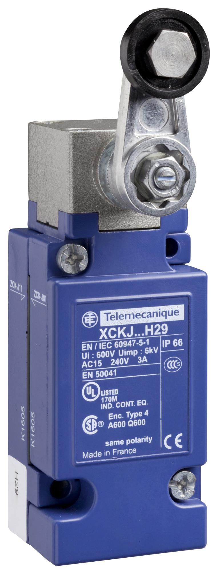 SCHNEIDER ELECTRIC Limit Switch XCKJ110513H29 LIMIT SW, ROLLER LEVER, SPDT, 3A, 240V SCHNEIDER ELECTRIC 3107674 XCKJ110513H29