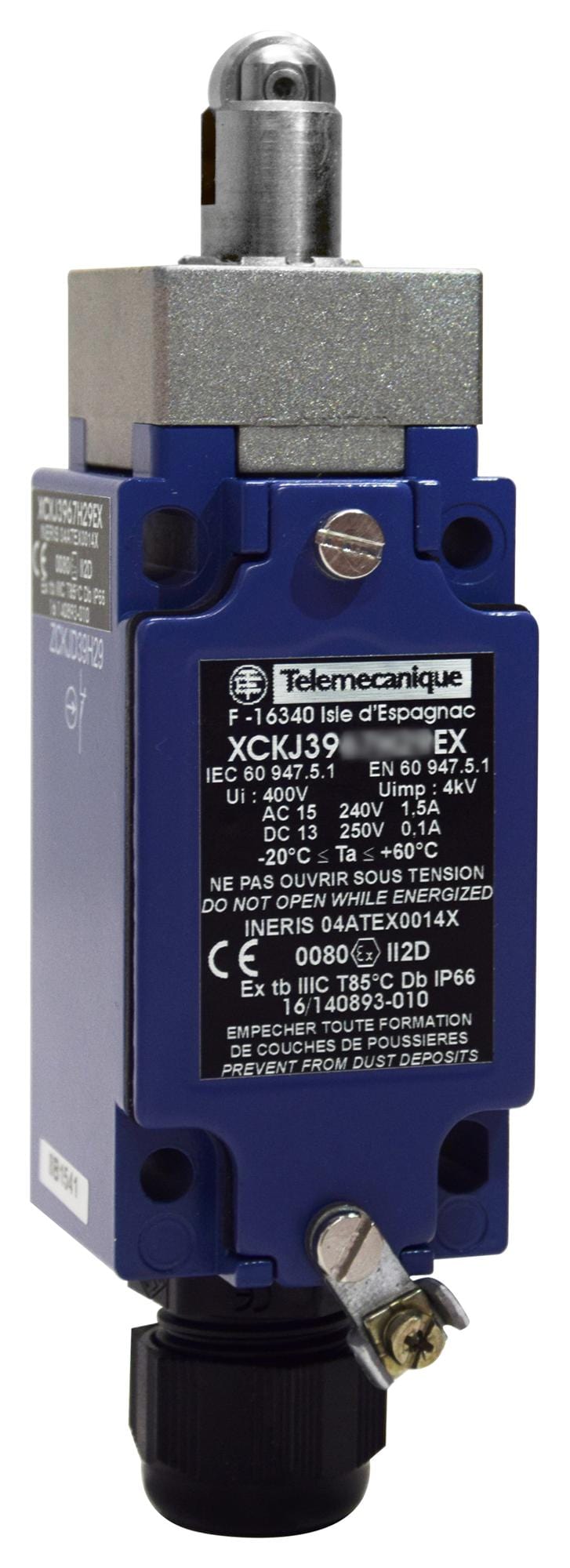 TELEMECANIQUE SENSORS Limit Switch XCKJ3967H29EX LIMIT SW, PLUNGER, DPST-NC/SPST-NO, 1.5A TELEMECANIQUE SENSORS 3130450 XCKJ3967H29EX