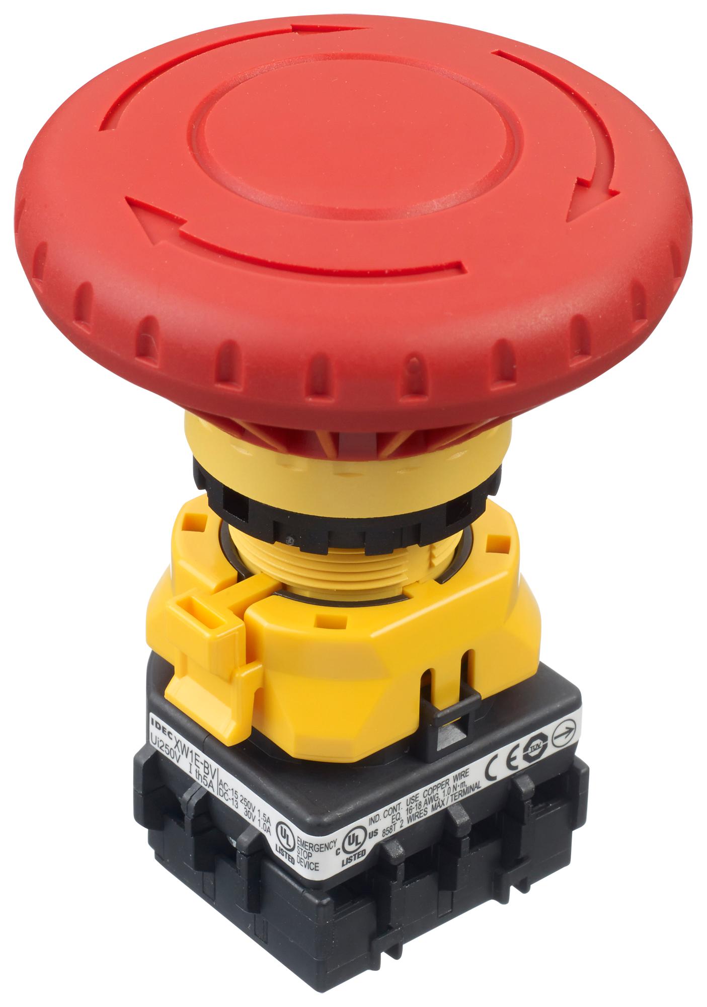 IDEC Emergency Stop XW1E-BV502MFR E-STOP PB SW, DPST-NC, 5A, 125V, SCREW IDEC 2833840 XW1E-BV502MFR