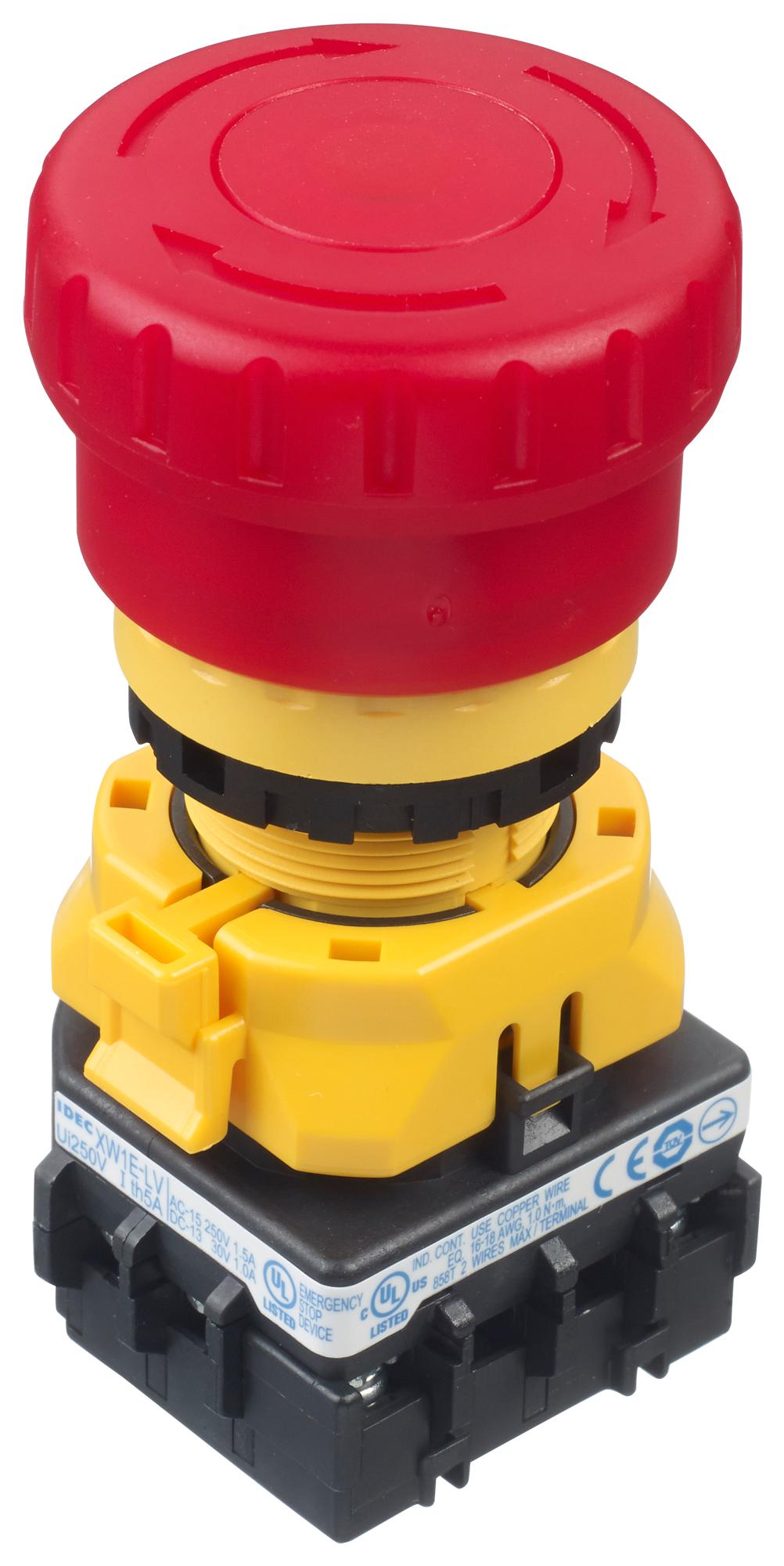 IDEC Emergency Stop XW1E-LV402Q4MFR E-STOP PB SW, DPST-NC, 5A, 125V, SCREW IDEC 2833842 XW1E-LV402Q4MFR