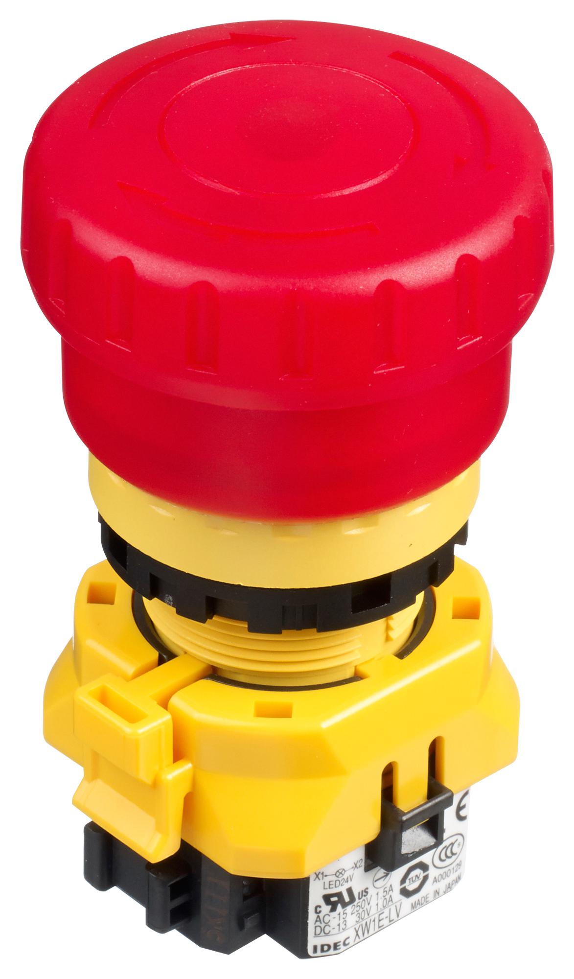 IDEC Emergency Stop XW1E-LV402Q4R E-STOP PB SW, DPST-NC, 5A, 125V, SOLDER IDEC 2833843 XW1E-LV402Q4R