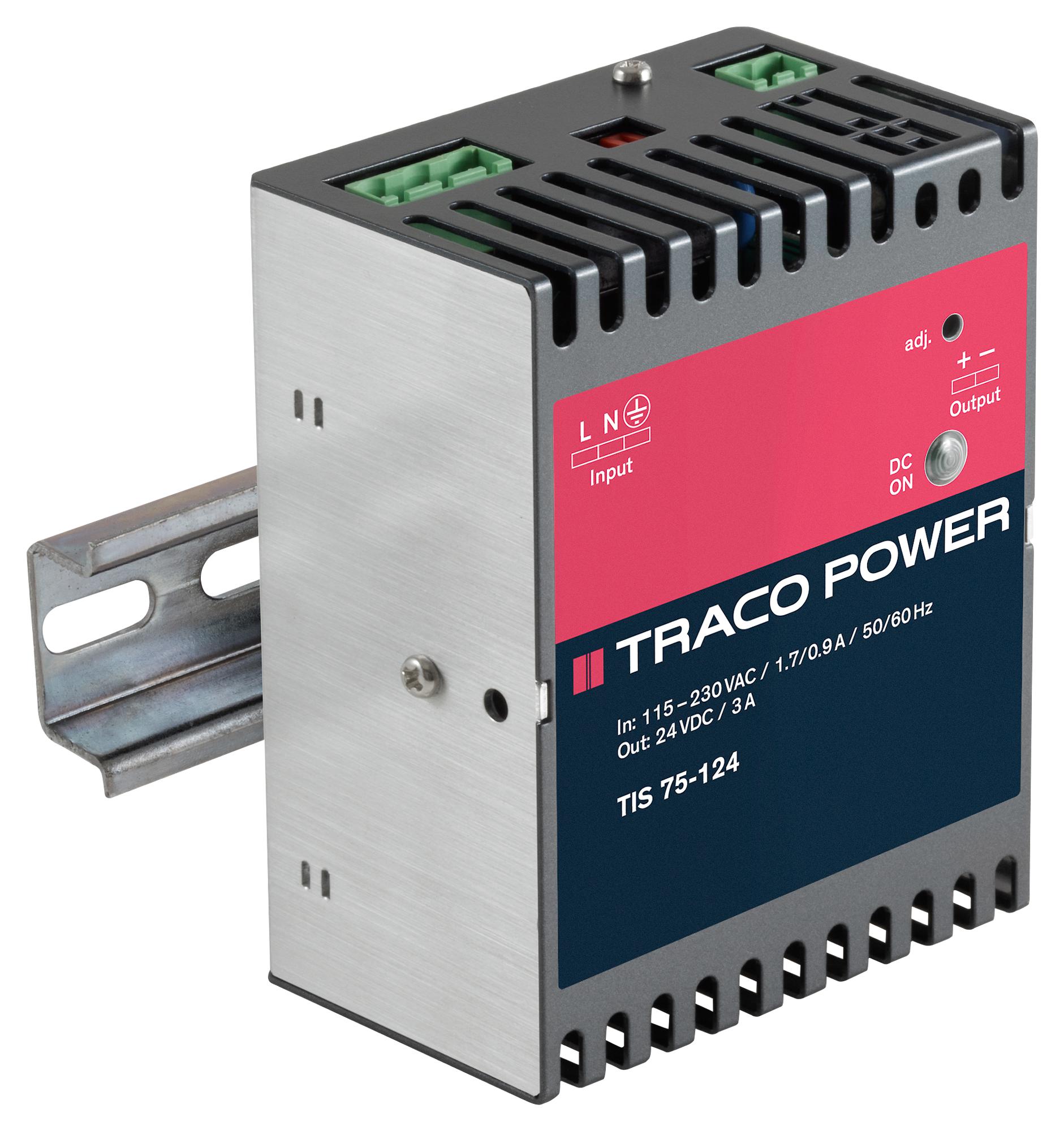 TIS 075-124 PSU, DIN RAIL, 75W, 24V TRACO POWER